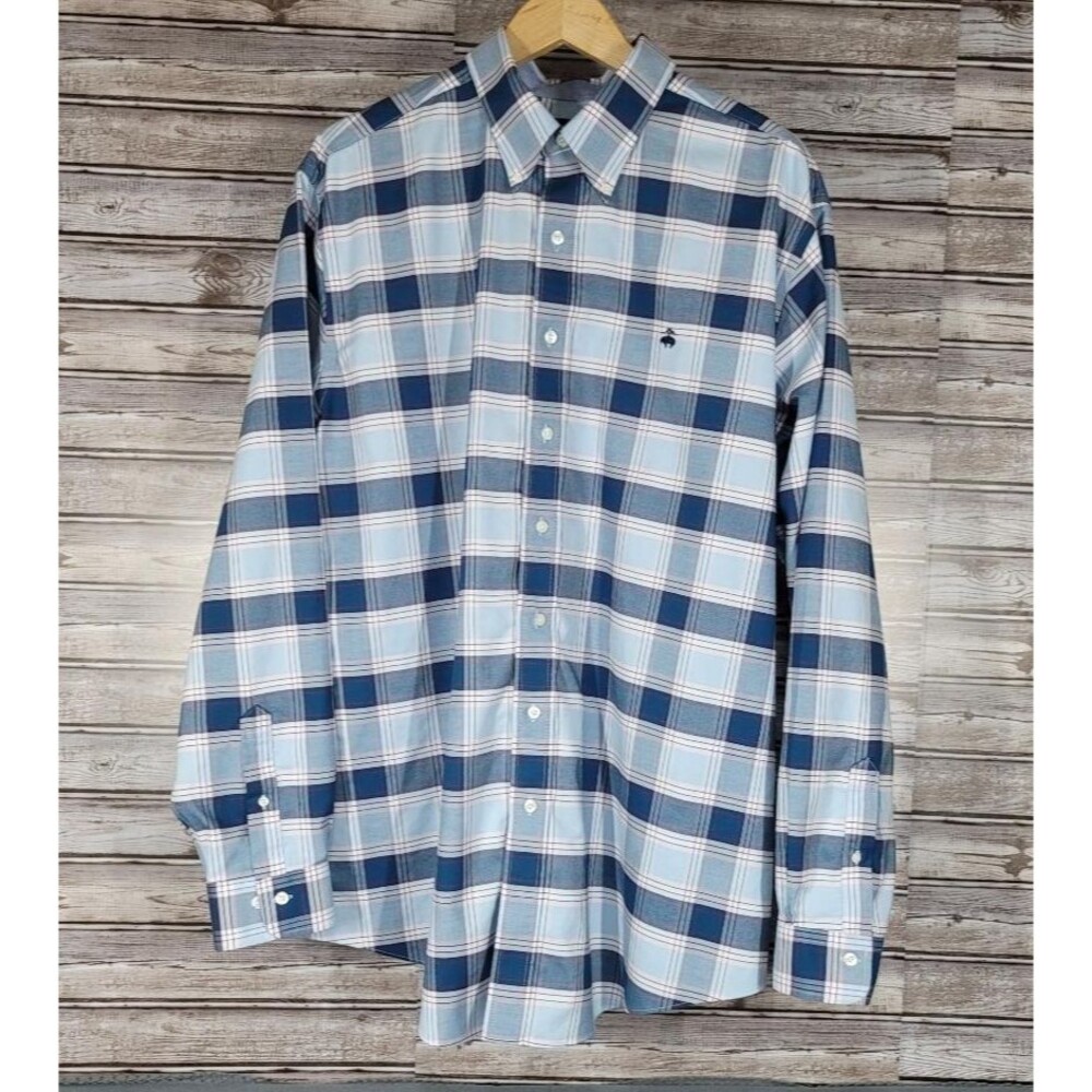 Brooks Brothers 1818 Shirt Mens 1XLT Blue / White Plaid Sport / Polo Shirt
